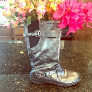 🏆HP🥳 little kids designer boots Nordstrom graphite metallic knee zip up boots